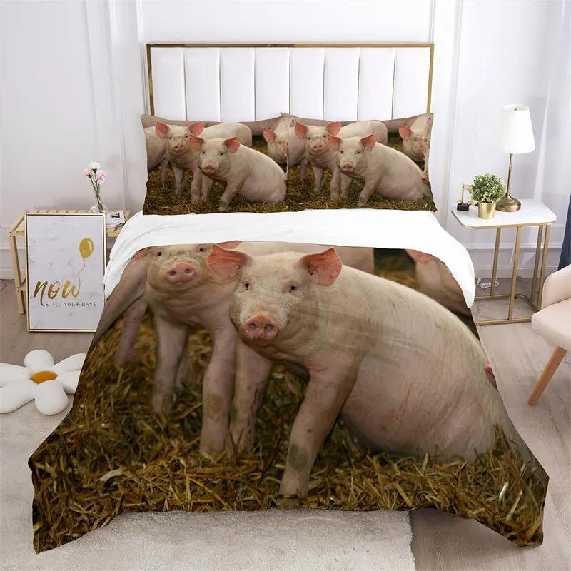 Pig Duvet Cover 3Pcs Lovely Animal Printed Bedding Set Cute Pet Comforter Cover King For Kids Boys Girl Children Bedroom Decor