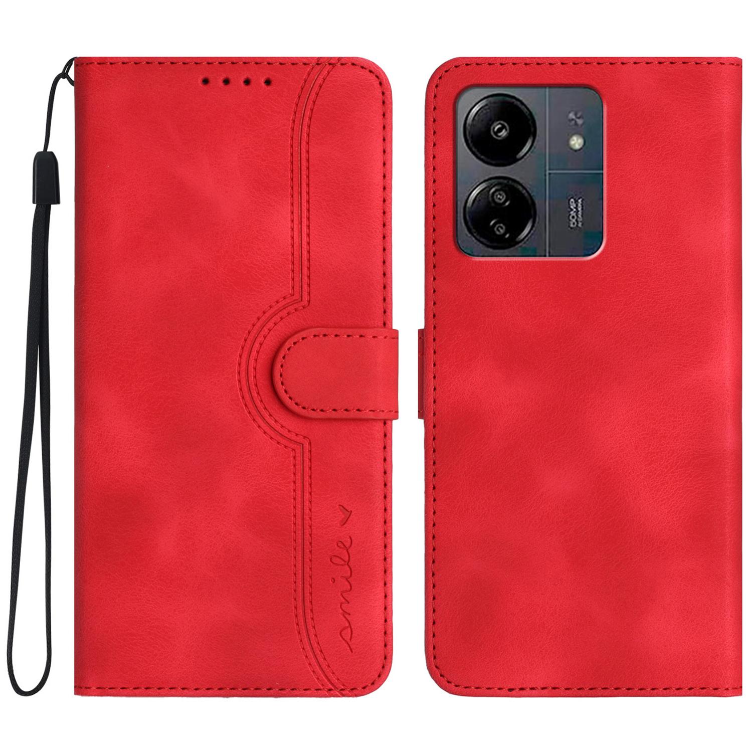 

YX0030 For Xiaomi Redmi 13C 4G/5G/13R 5G/Poco M6 5G/Poco C65 4G Wallet Case PU Leather Smile Pattern Flip Cover Red