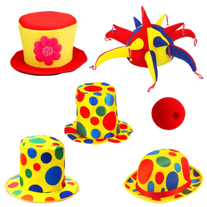 Special Offer Clown Hat With Red Nose Accessory Polka Dot Colored Hat Felt Available For Halloween Party Magic Circus