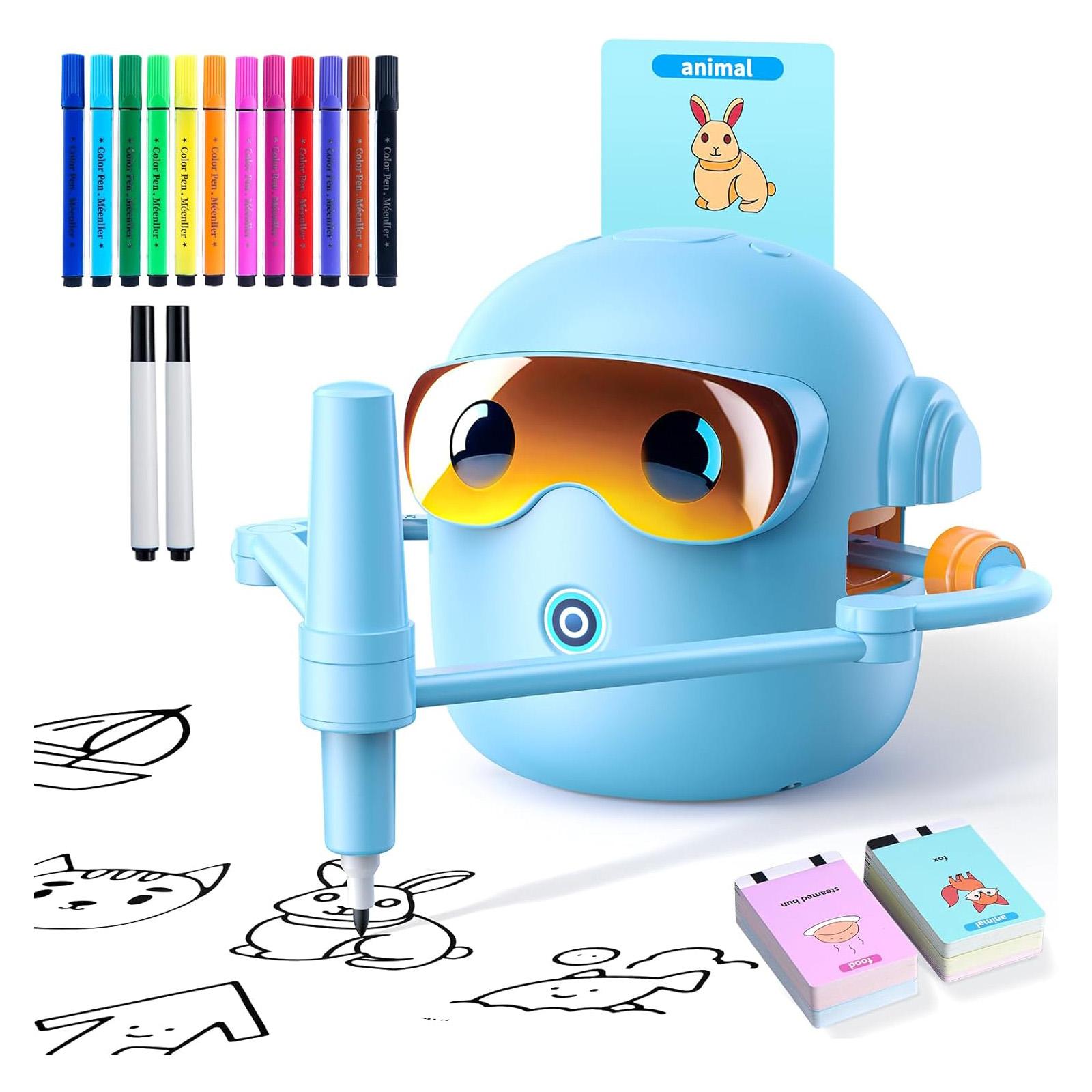 

Рисующий робот для детей со 100 карточками, Монтессори обучающие игрушки для рисования, Интерактивная развивающая игрушка для рисования с голосовым управлением, подарок Blue