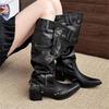 Spice girls big tube circumference boots women's new French high-end pointed thick heel knight stack boots