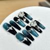 Women Long‑Style Press‑On Nails Black Gradient Sapphire‑Cat‑Eye Luxury Rhinestone Removable False Nail Patches