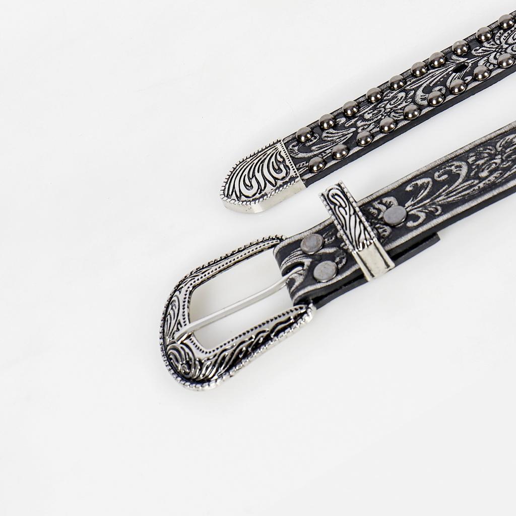 Women's Retro Carved Men's Round Rivet Belt Punk Rock Jeans PU Leather Waist Strap