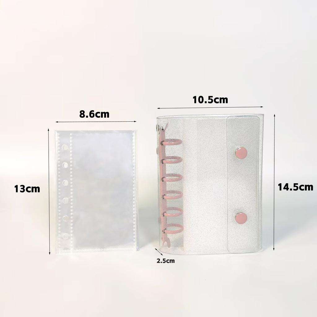 A7 Glitter Double Button Transparent PVC Soft Shell Color 6-hole Metal Clip, Hand Ledger, Photo Album, Loose Leaf Shell, Including 10 Inner Pages