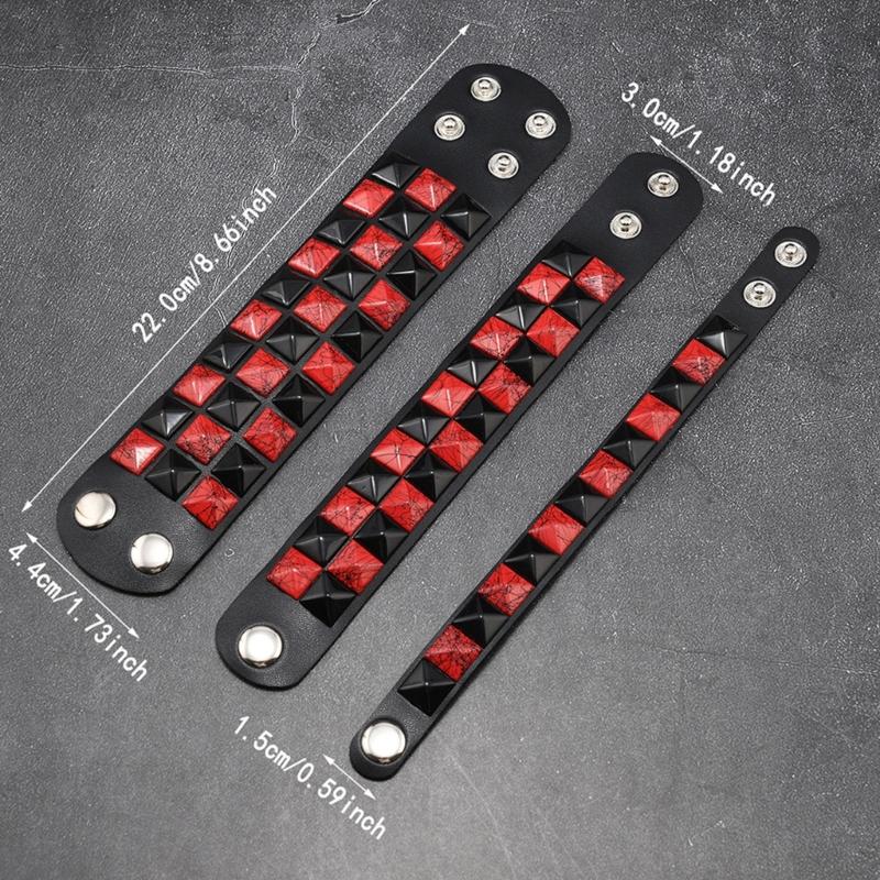 3Pcs Punk Bracelets for Night Activities Square Stud Leather Wrist Chain Comfortable Design Lightweight Wear Bangle
