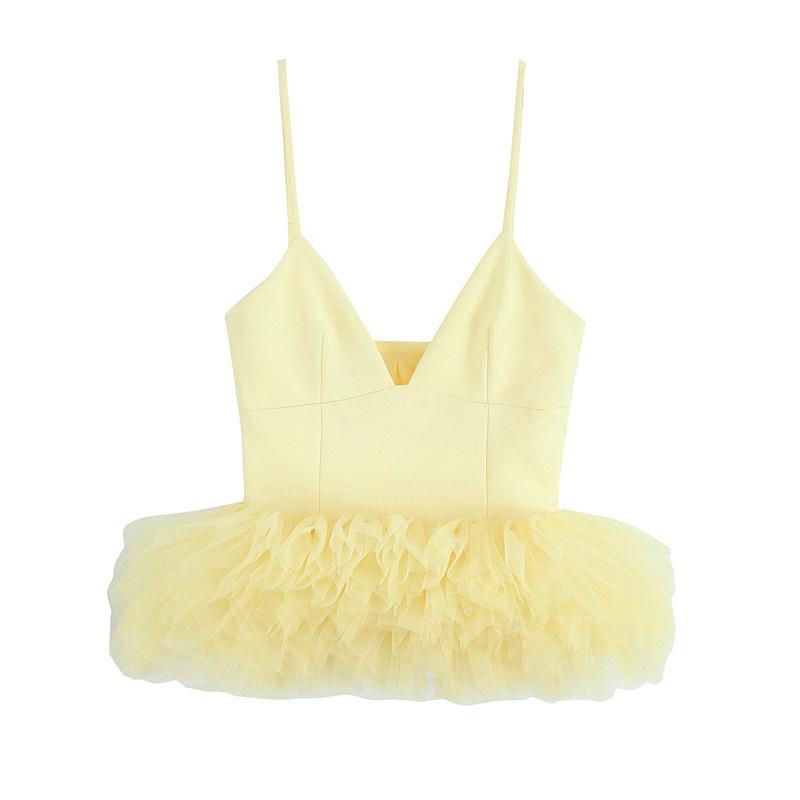 

TAOP&ZA Summer Women s European & American Style Fashion Tulle Strappy Top Extra Small