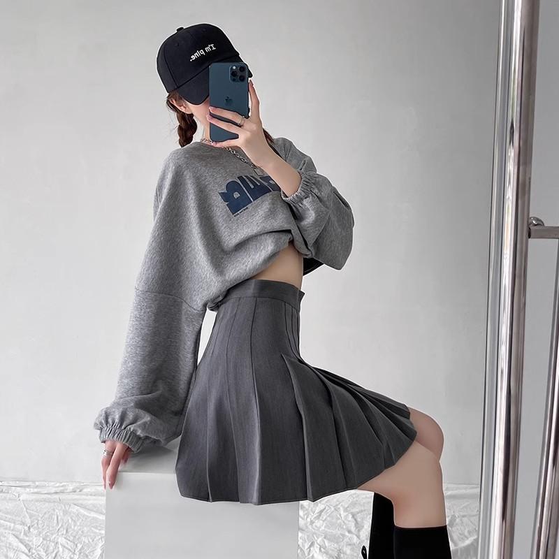 Women's Grey Pleated Skirt High-Waisted Short Skirt Summer Suit Style Slimming A-Line Extended Length Casual All-match Versatile Skirt
