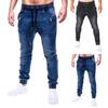 Men Jeans Solid Color Pockets Summer Washable Ankle Tied Denim Pants Streetwear
