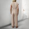 Damen Jumpsuit für Freizeit und Urlaub, einfacher V-Ausschnitt, einfarbig, elastisch, hohe Taille, weites Bein