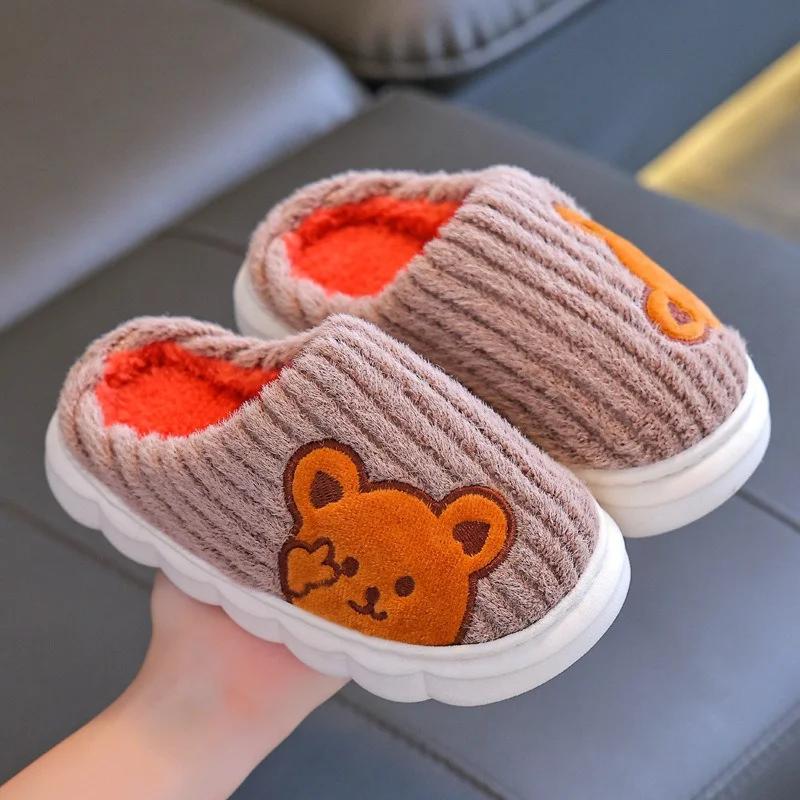 

Autumn Winter Children Cotton Slippers Boys Toddler Indoor Anti Slip Warm Home Slipper Kids Girls Baby Cute Cartoon Plush Shoes 28-29(Insole17cm) кавовий