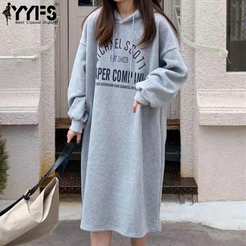 YYFS Women's Fashion Fall Winter Long Sleeve Hooded Loose Waistline Casual Dresses