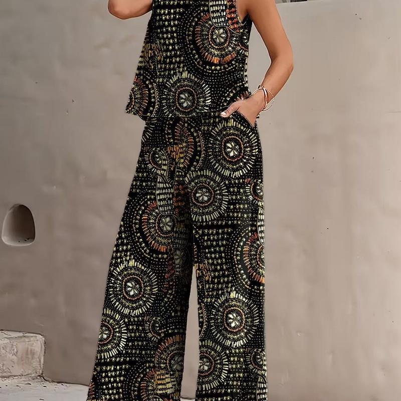 New Women's Sleeveless Vest And Trousers Two Piece Set Fashion Solid Color Two Piece Round Neck Top Pants Suit Casual Set