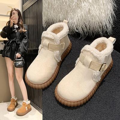 Ladies Shoes Fashion Sleeve Women's Boots Winter Round Toe Solid Plush Fleece for Warmth Short Barrel Low Heel Snow Boots