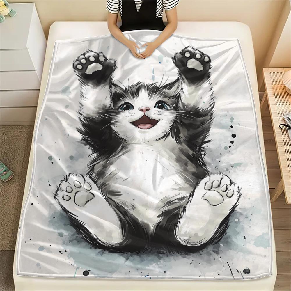 Cute Puppy and Kitten Print Flannel Blanket,High Quality Comfortable for All Seasons,Home Decor,Warmth and Comfort,Perfect for Christmas Gifts