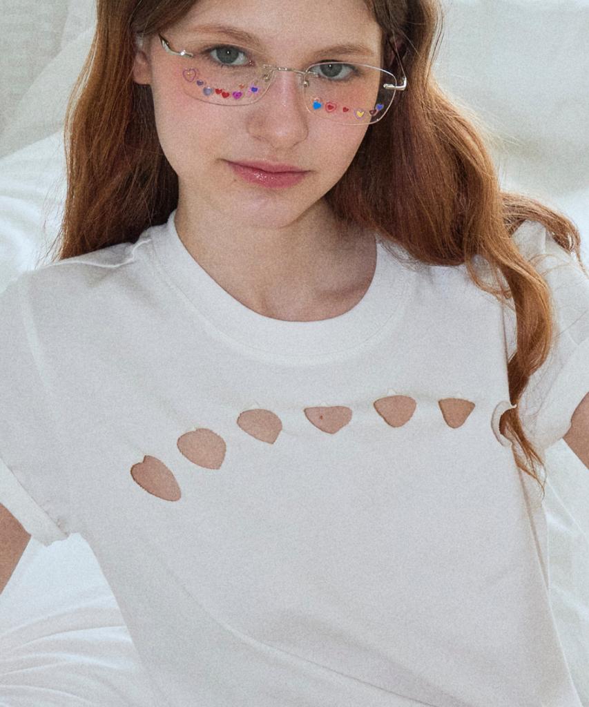Loginaenloji Heart Punching Cotton T-Shirt White
