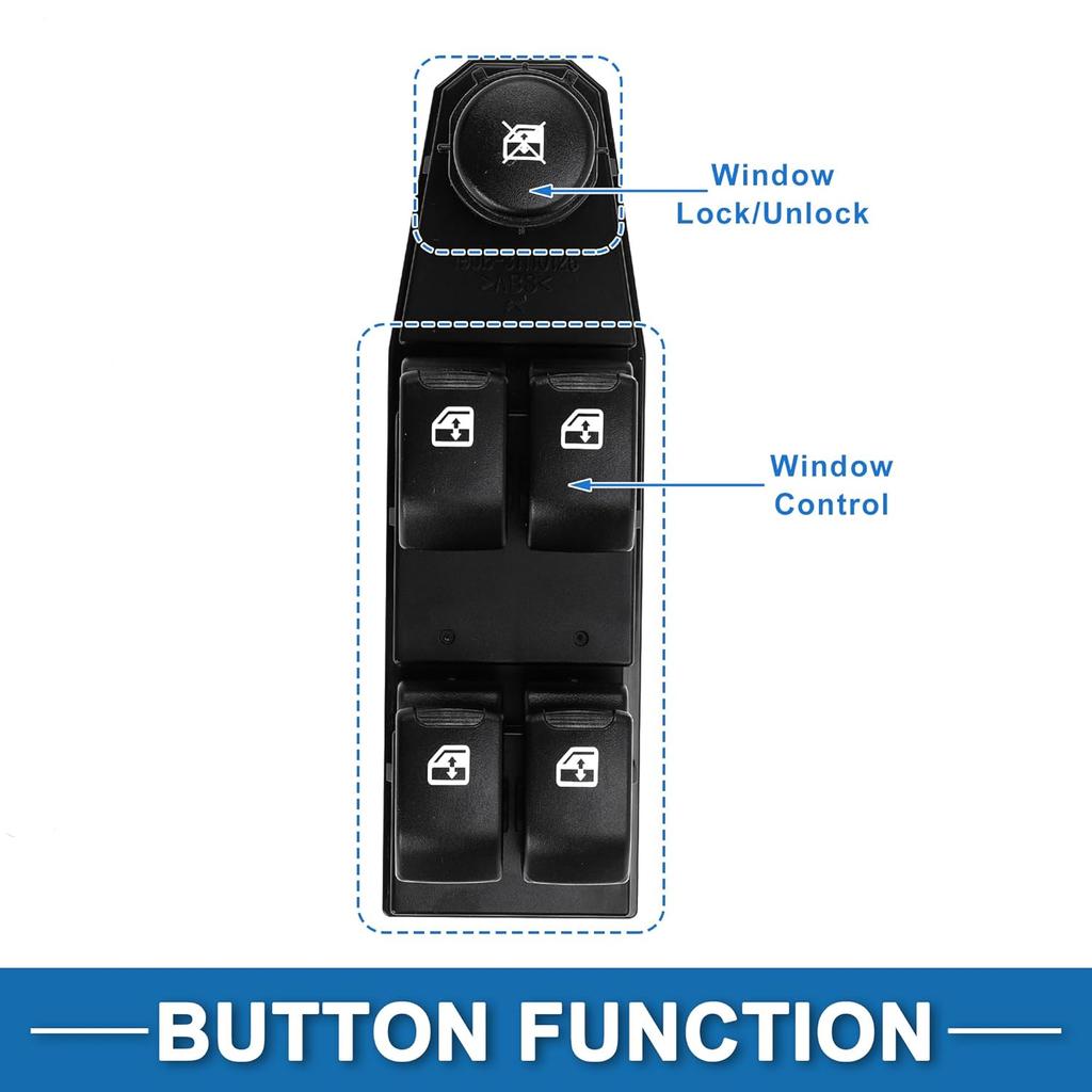 Power Window Switch No.96942497 Front Left Driver Side Window Control Switch for Chevrolet Spark 2013-2015 Black