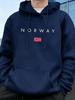 Men's Norwegian Flag Printed Hooded Sweatshirt Suitable for Wearing in Autumn Winter. A Warm Cozy Fleece Pullover for The Season