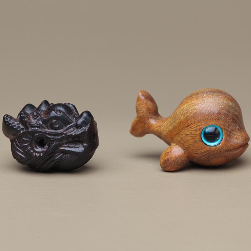 Green Sandalwood Carved Cat & Hippo Desktop Decoration for Home or Office