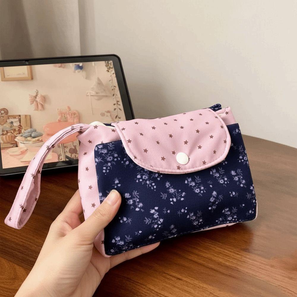 Star Polka Dot Cosmetic Pouch Purple Print Coin Purse Toiletry Case Floral Makeup Bag  Cute Gift