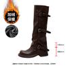 ~ Belt Buckle Square Round Head Pleated Medium Tube Knight, Autumn and Winter Pleated Stacked Pants Tube Women's Boots