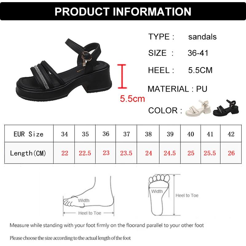 Fashion Crystal Band Thick Soled Sandals Woman Summer Ankle Buckle High Heel Sandals Women Open Toe Non Slip Gladiator Sandalias Mujer