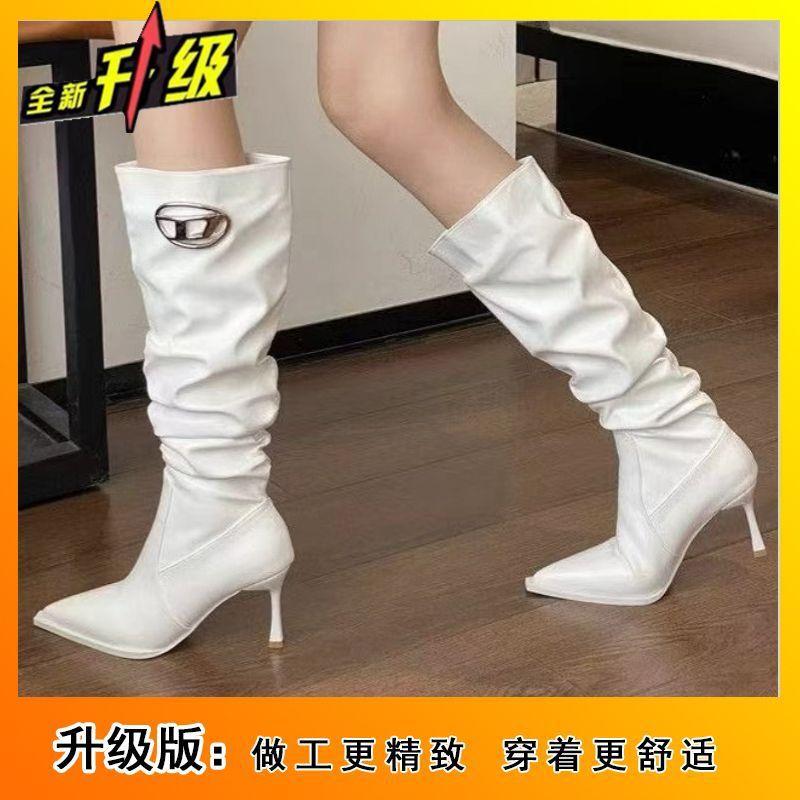 Pointed thin heel women's long boots 2025 autumn and winter new stacking boots but knee high heel boots children