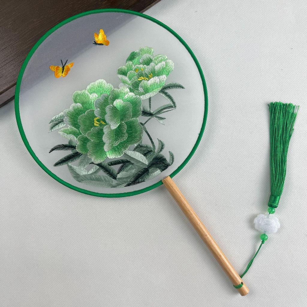 Ancient Chinese Round Hand Fan: Suzhou Double-Sided Embroidery with Peony Design for Hanfu Dance