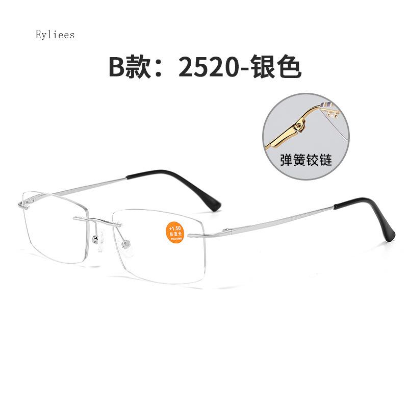 Men's Anti Blue Light Blocking Reading Glasses Cut Frameless Metal HD Lens Eyewear Women Prescription Presbyopic Glasses +400