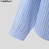 Oversized Men Incerun Neck Lapel Long Sleeve Striped Casual Loose Shirts Tops