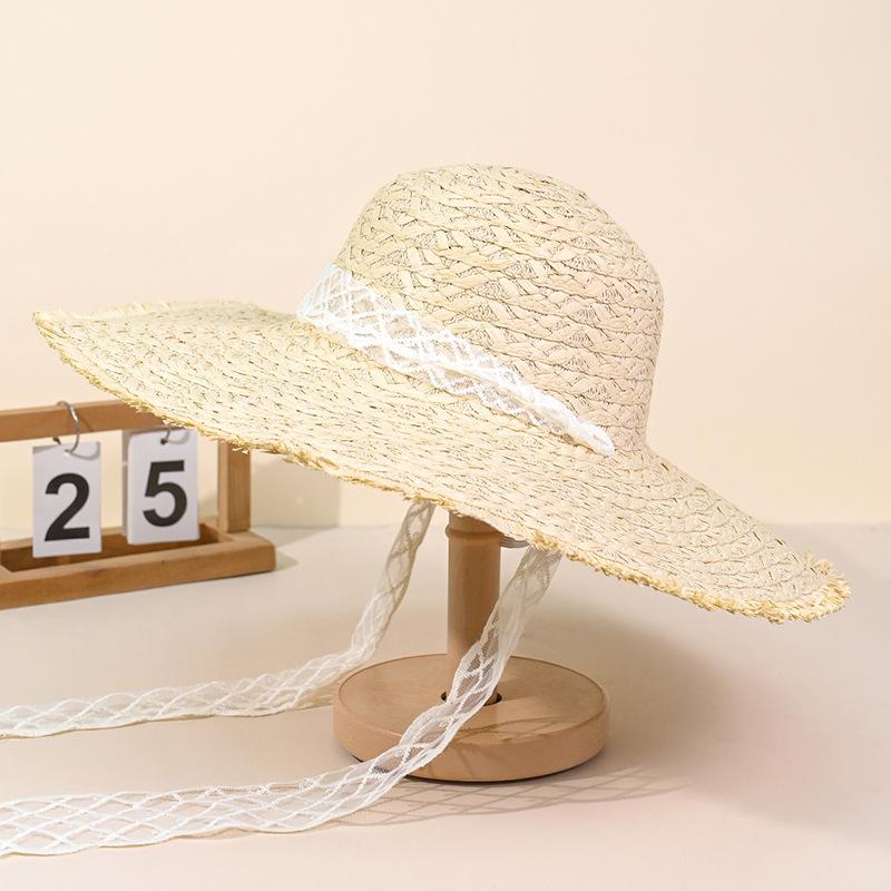 

Идиллическая шляпа женская кружевная лента солнцезащитная соломенная шляпа с бахромой полями для улицы One Size