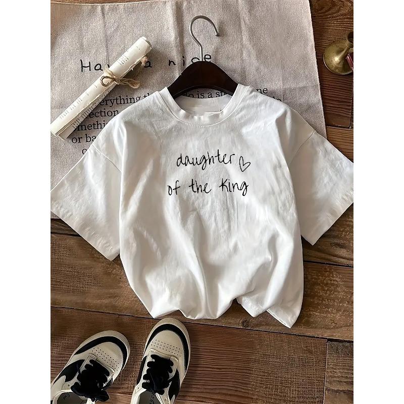 T-shirt con Stampa Grafica, Manica Corta Girocollo Top Casual per Estate e Primavera, Abbigliamento Donna
