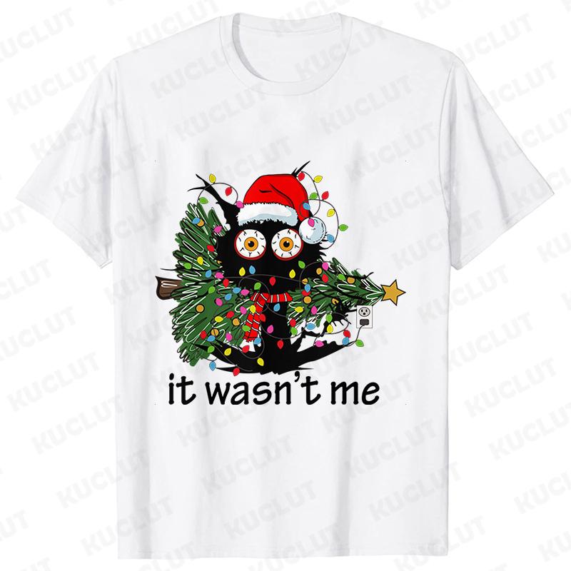 It Wasn's Me Christmas Cat Men T-shirt Christmas Tree Casual Fashion Xmas Aesthetic Short Sleeve Tees