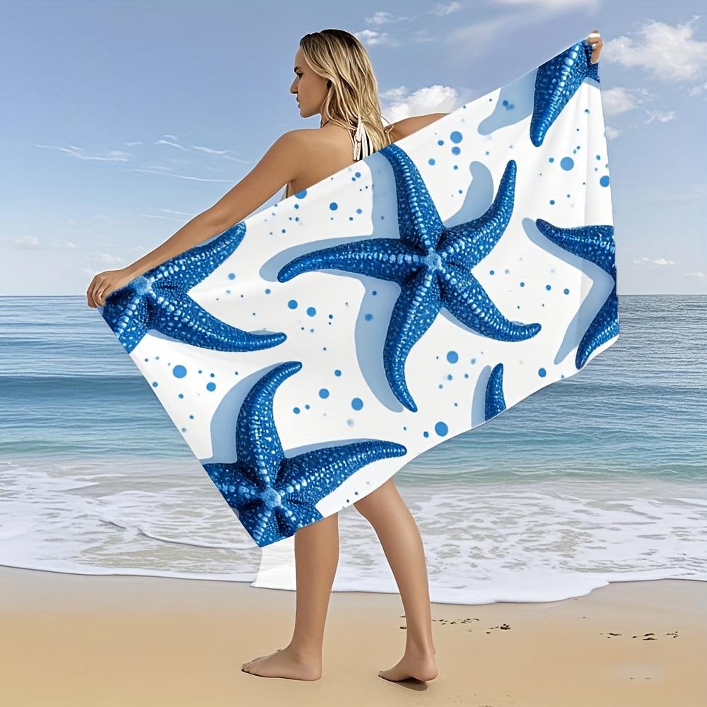 Cute Starfish Theme Microfiber Towel Ultra Soft High Absorption Quick Dry Modern Design for Bathroom Pool Travel Men Women Use