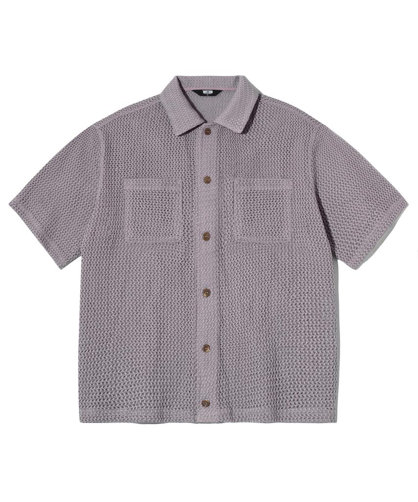 TRILLION Oversized Crochet Net Collar Short Sleeve Knit (Lavender)