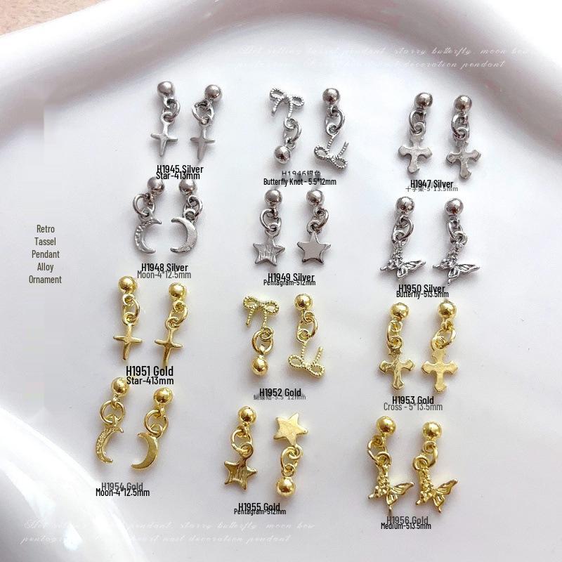 Chrome Hearts Cross Pendant Nail Art: Star, Moon, Butterfly Wearable Nail Drill Accessories