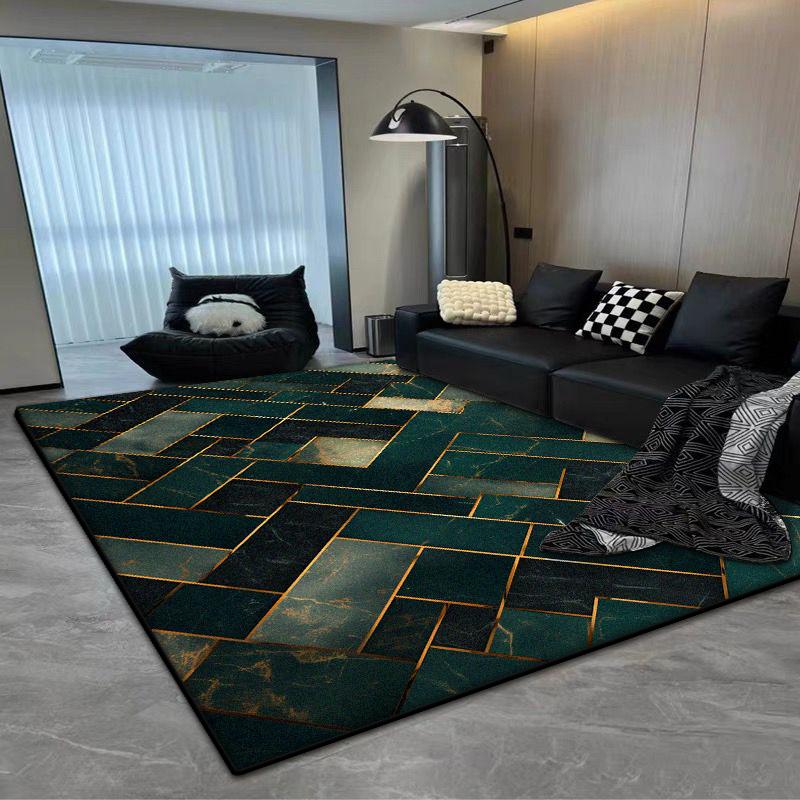 European Black Luxury Carpet for Living Room Geometric Decoration Bedroom Plush Rug Office Easy Clean Soft Floor Mat Non-slip