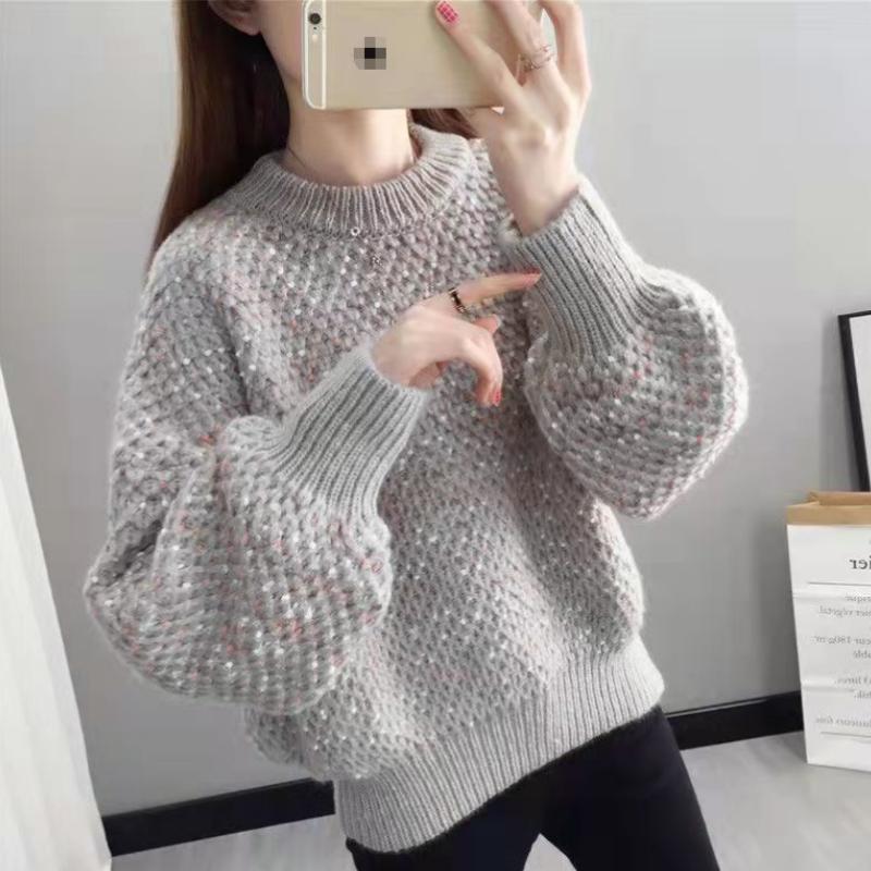 Women Pullover Sweater Autumn and Winter New Round Neck Bottomed Knitted Sweater Loose Wear Long Sleeve Pullover Sweater Female