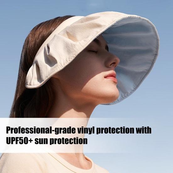 Sun Hat for Women, Wide Brim Sun Visor Hat, UPF50+ Lightweight Foldable Ponytail Sports Cap, Rollable Foldable Empty Top Hat