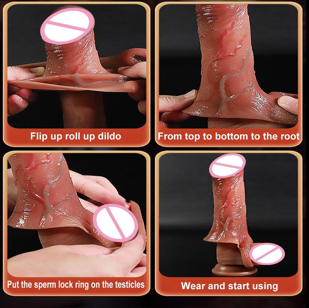 Men's Penis Enlargement Set Wolf Tooth Jj Set Meat Set Sleeve Reuseable Silicone Sex Toys Adult Toys Lock Sperm Ring Sex Toys