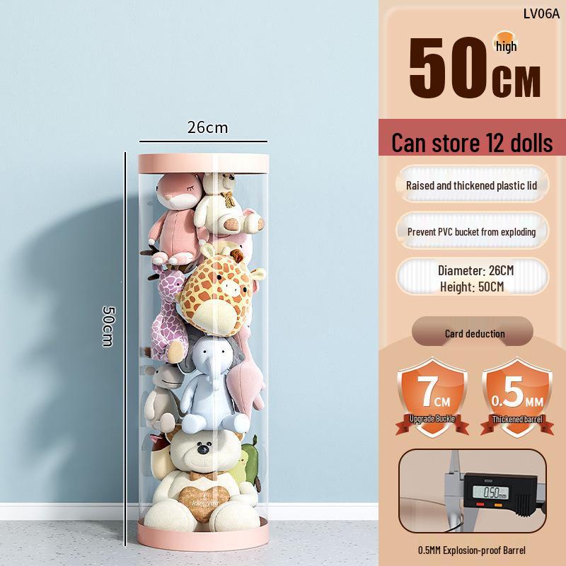 Zippered Plush Doll Storage Basket - Children's Transparent Toy Organizer