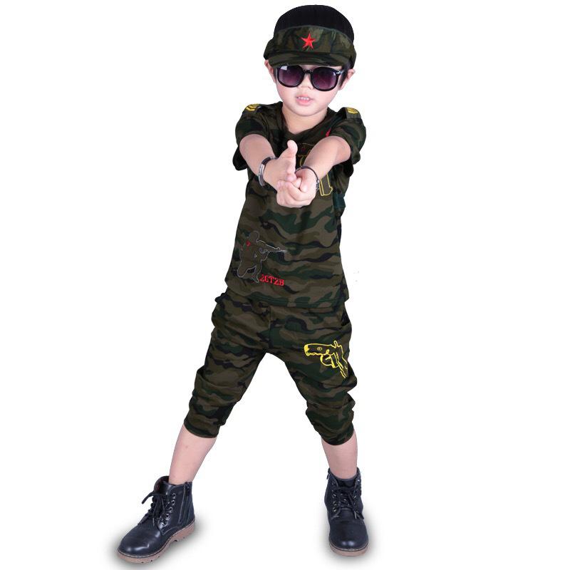Boys Clothing Sets Fashion Summer Solid Cotton Camouflage T-shirts + Pants Kids Boys Suit Casual Style Children Sets