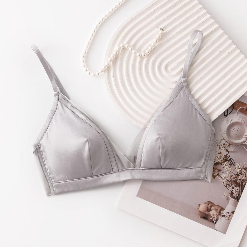 No Steel Ring Mulberry Silk Removable Triangle Cup Anti-sagging Bra