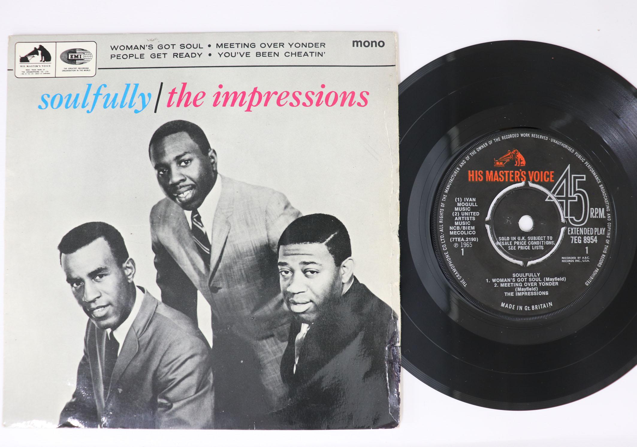 

7inch Record IMPRESSIONS Soulfully 7EG8954 HIS MASTERS V 1965 UK SoulFunk Used