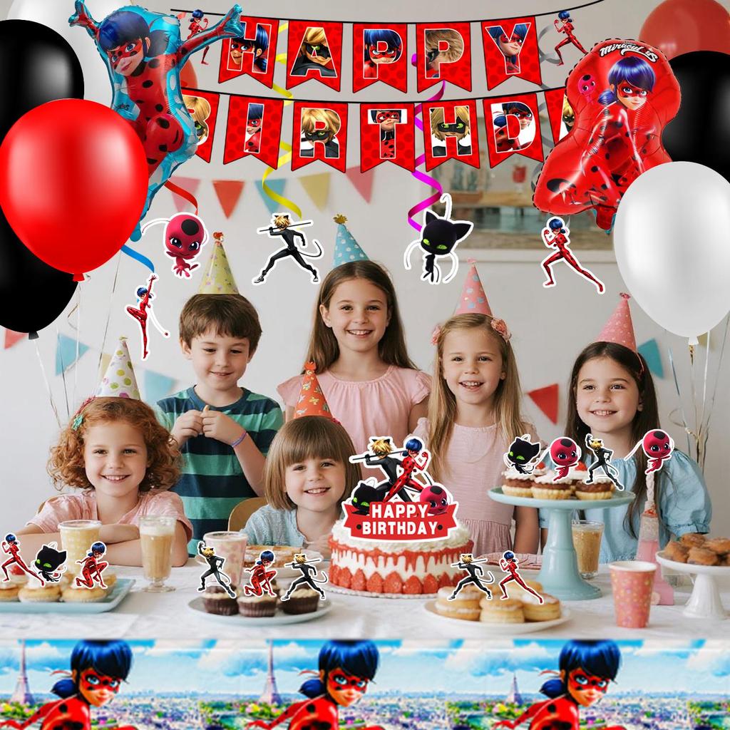 35pcs Cartoon Party Decorations, Cartoon Birthday Decorations Set-Cartoon Banner Ballons Tablecloth etc Cartoon Theme Party Decorations for Girls