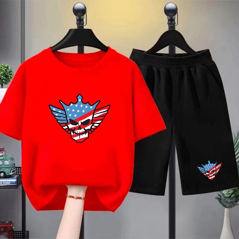 Fashion Men's T-shirt Shorts Set Funny Skull Printed Men's Short Sleeve Tops Shorts 2pcs Summer Men Women's Outdoor Casual T-shirt Sets