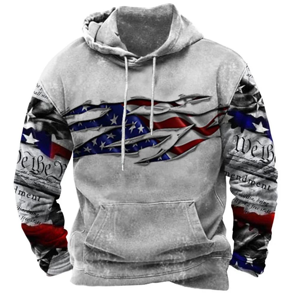 Mode Hoodies mit US-Flaggen-Print für Männer Hip Hop Trend Harajuku Vintage Kleidung Frühling und Herbst Neu in Sweatshirts Übergroße Oberteile