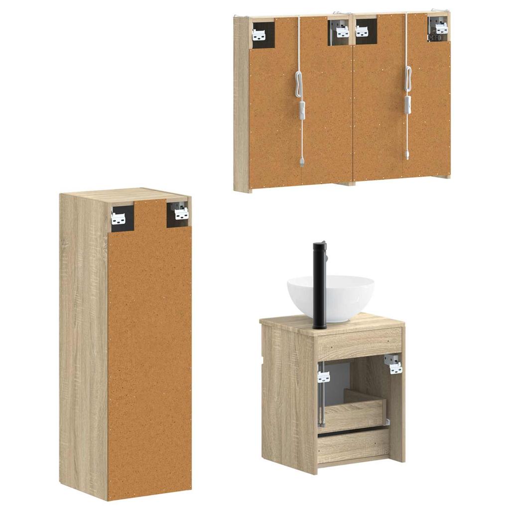 Bathroom Furniture Set 4 Pcs Sonoma Oak Engineered Wood and Glass
