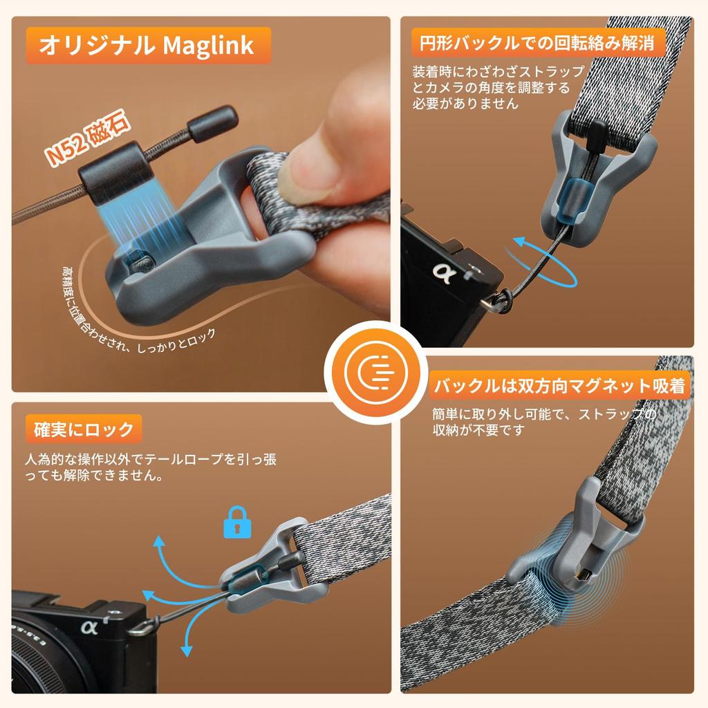 Uranji Falcam Maglink Camera Shoulder Strap with Magnetic Quick Adjustable Length 60kg Weight Leather and Nylon Strap for Professional Dslr Telephoto