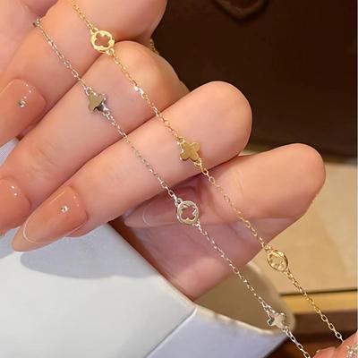 Real Gold-Plated Nickel Silver Four-Leaf Clover Bracelet: Elegant, Versatile Design for Women