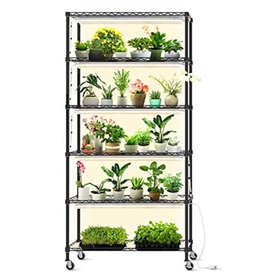 

DIY Plant Shelf with Grow Light and Adjustable Rack 8-Pack 192W T8 Full Spectrum Lamps 29.5L x 13.8W x 70.9H Ideal for Seed Sta теплий жовтий колір
